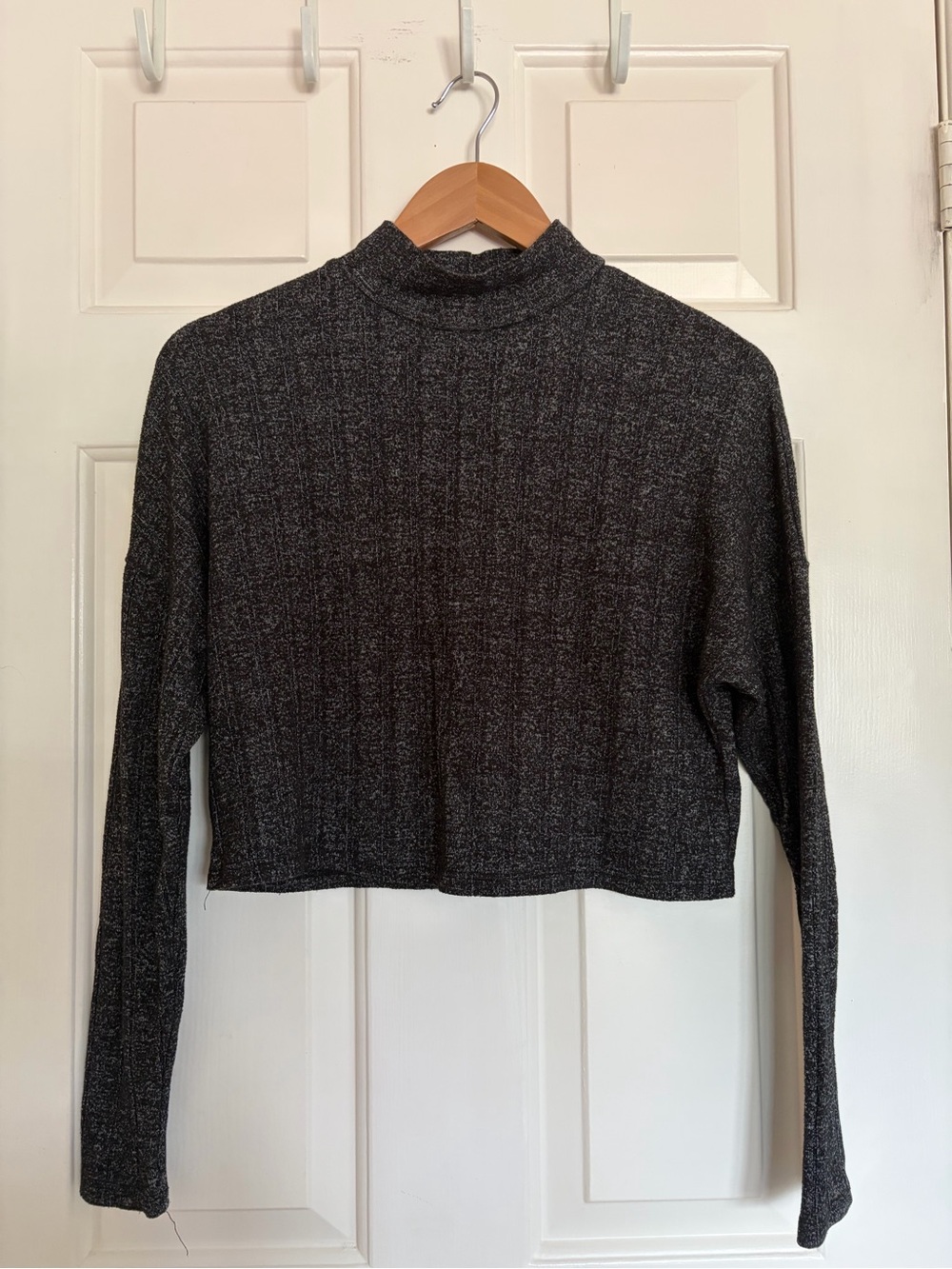 Ripe Charcoal Marled Mock Neck Cropped Long Sleeve Top S